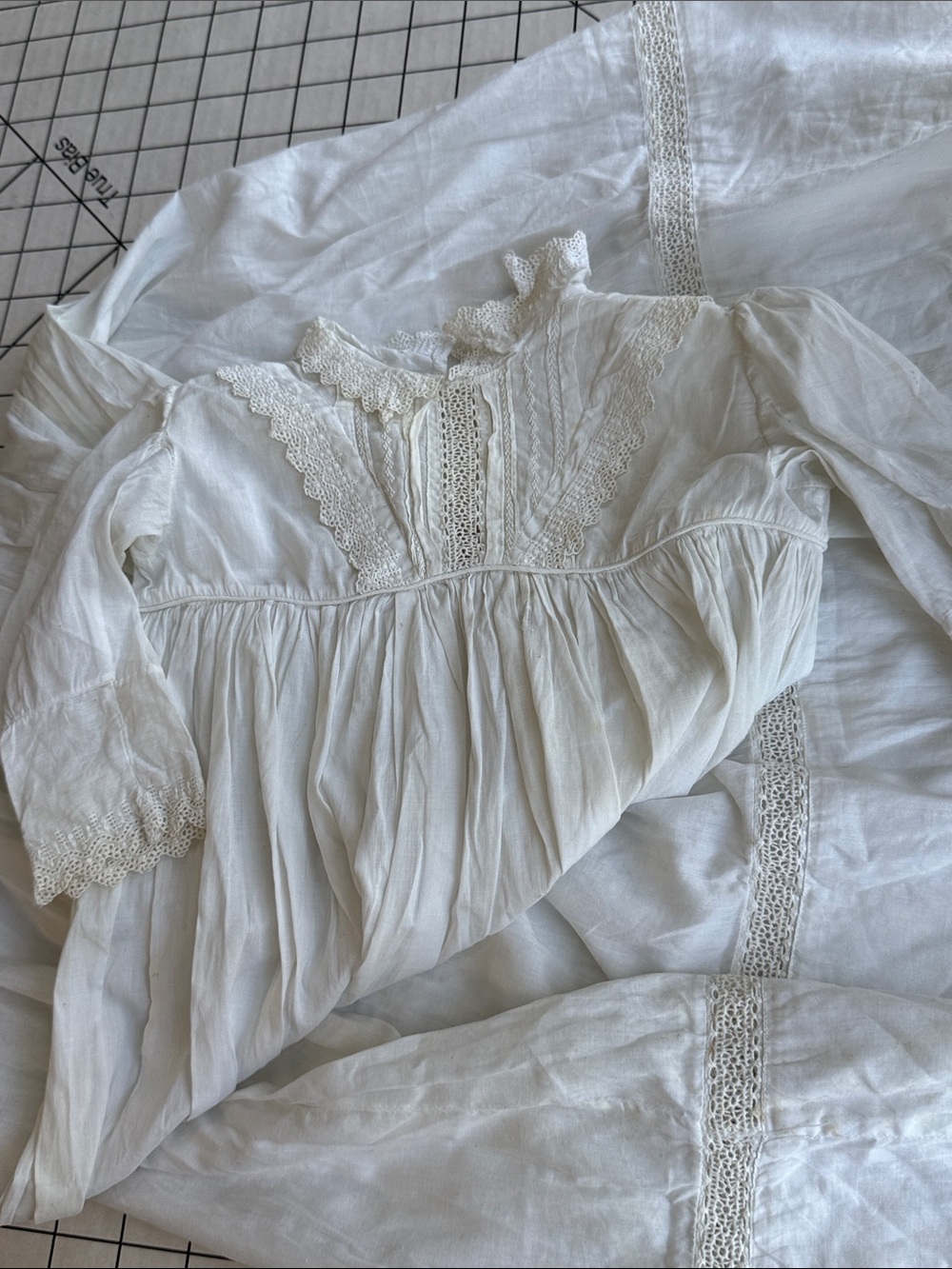 Antique Christening Gown Fabric Lace Cotton Edwardian Baby Dress Salvage